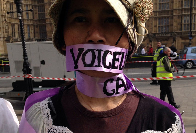 Domestic workers protesting outside the UK Parliament