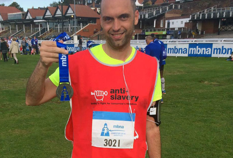 Treble marathon runner for Anti-Slavery International