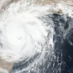 Satellite image showing a hurricane