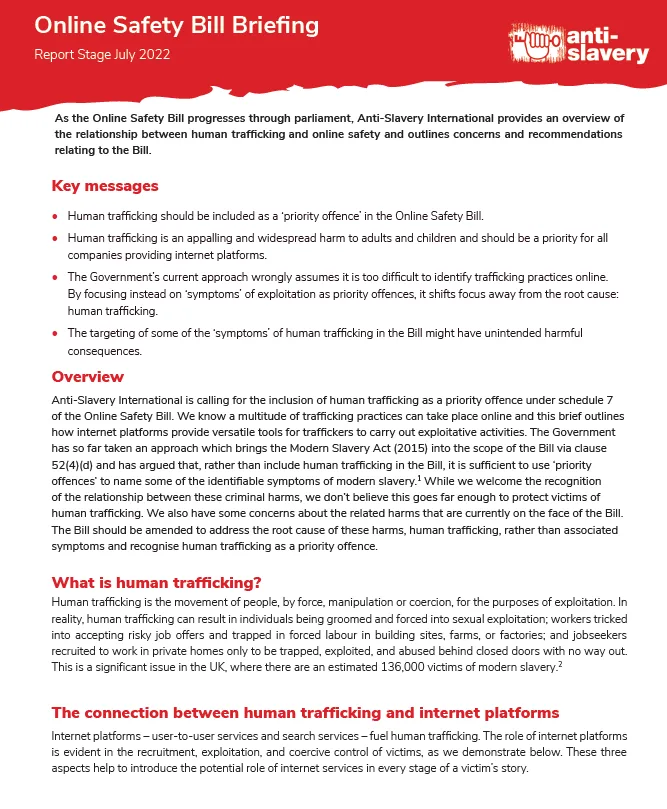Online Safety Bill Briefing cover