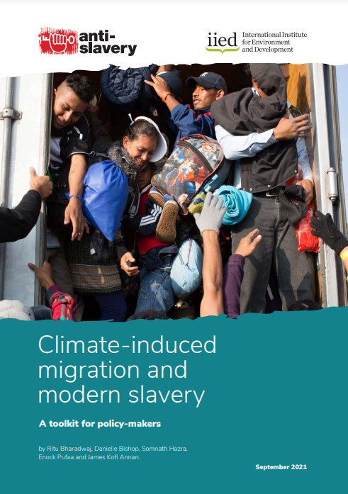 The cover of a report on climate-induced migration