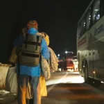 People waiting for a bus in Ukraine