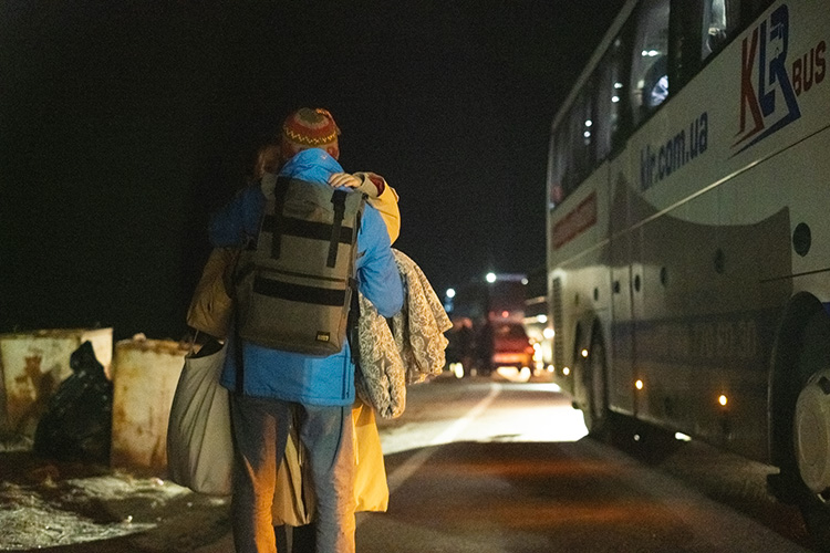 People waiting for a bus in Ukraine