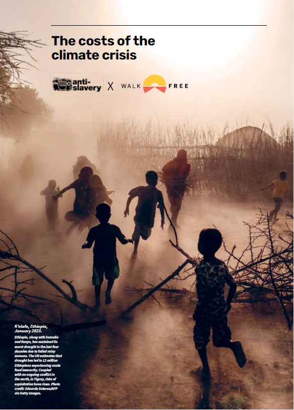 Front cover image of a report on climate change and modern slavery