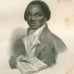 Portrait of the British abolitionist Olaudah Equiano, pictured holding a Bible open to Acts.