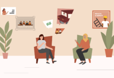 Illustration showing two people in a room discussing human rights in the workplace