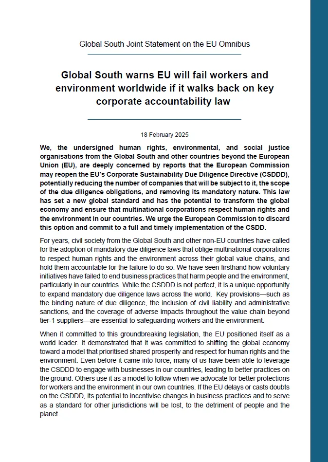 Global South Organisations Joint Statement on the EU Omnibus cover