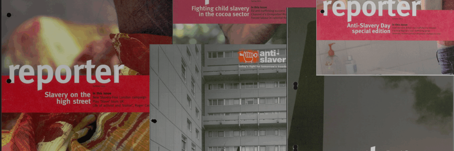 A collage of old Anti-Slavery Reporter magazines