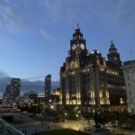 The Royal Liver Building in Liverpool in the evening.
