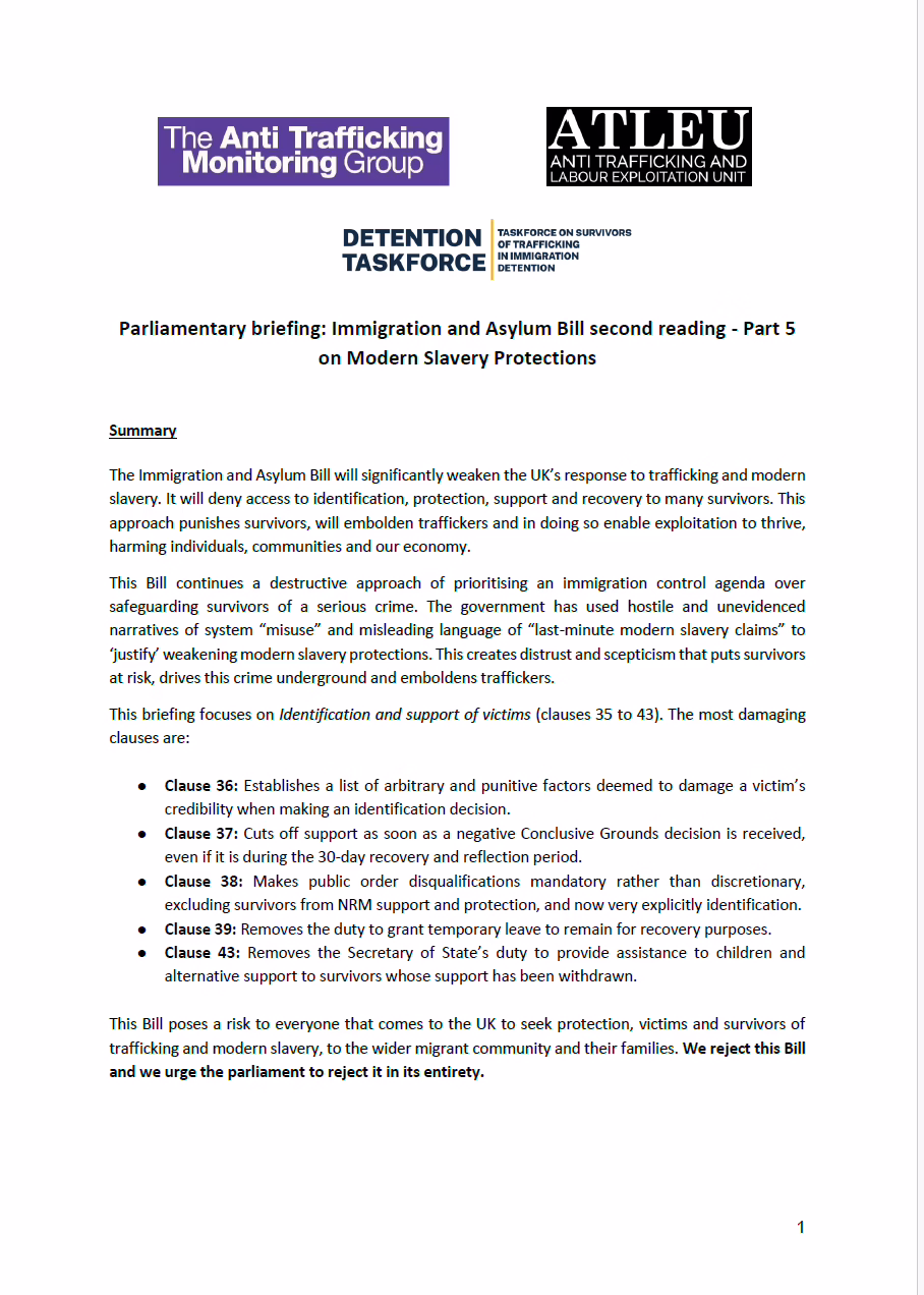 Parliamentary briefing: Immigration and Asylum Bill second reading cover